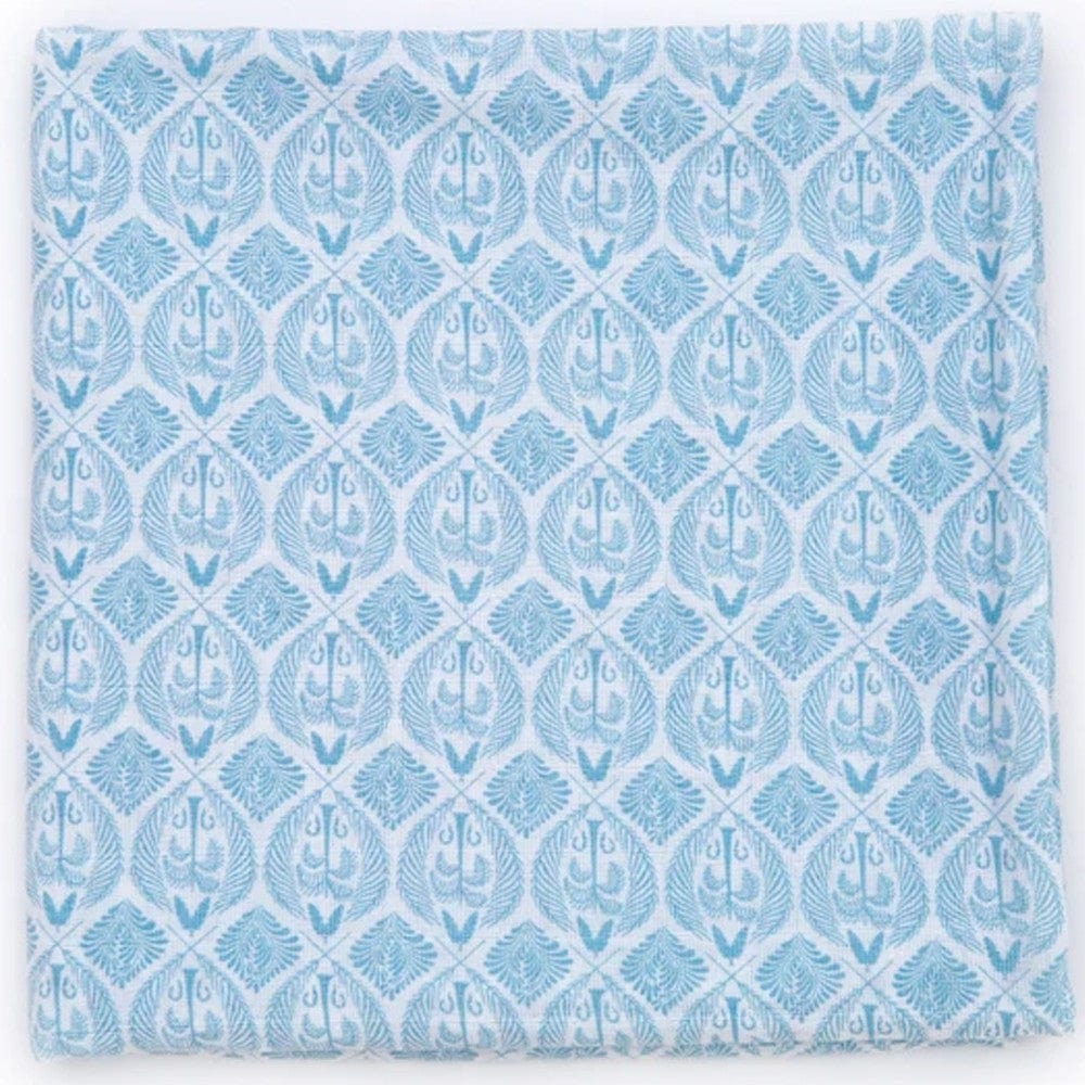 Organic Cotton Muslin Swaddle - Blue Tropics in Mist Blue - Image 4