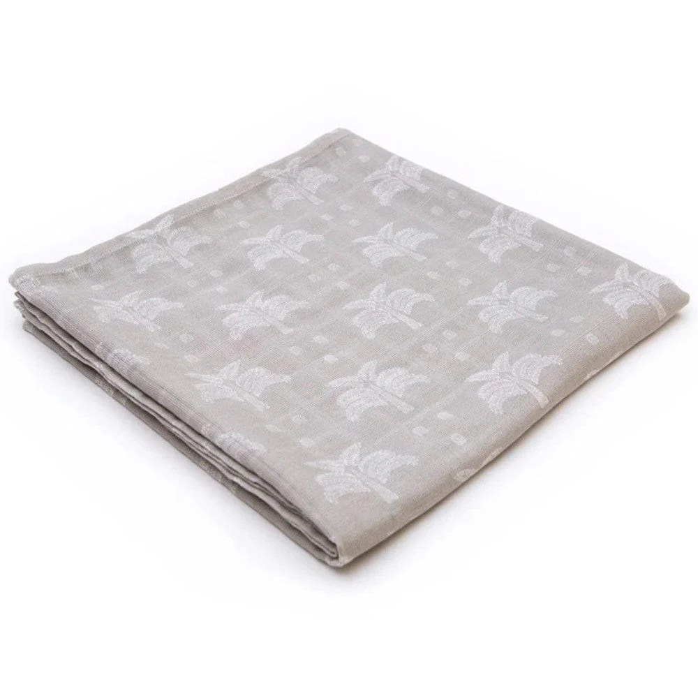 Organic Cotton Muslin Swaddle - Grey Palms & Pineapples - Image 3