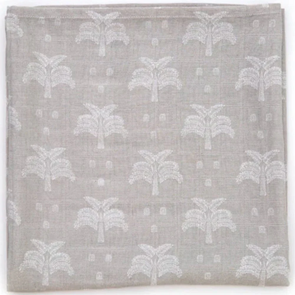 Organic Cotton Muslin Swaddle - Grey Palms & Pineapples - Image 4