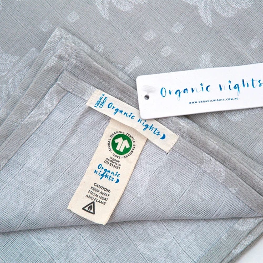 Organic Cotton Muslin Swaddle - Grey Palms & Pineapples - Image 6