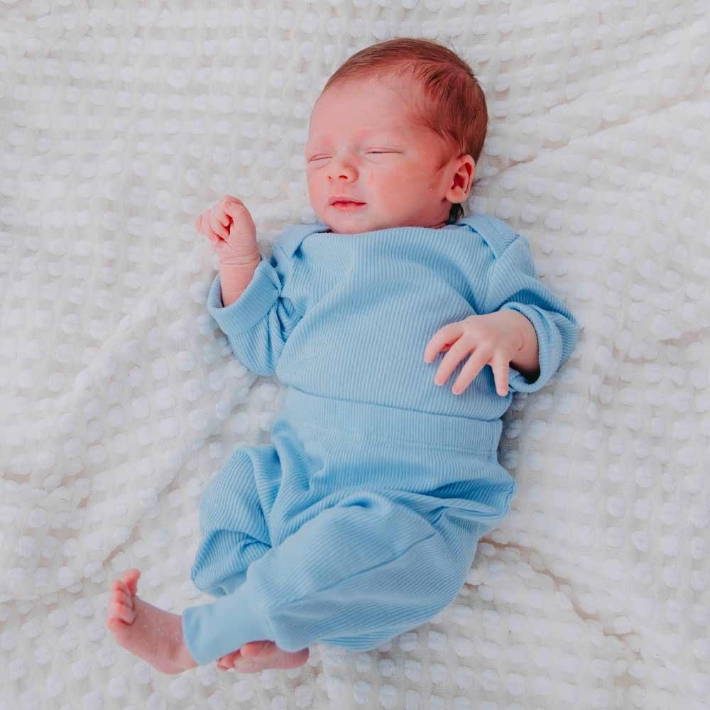 Organic Cotton Rib-Knit Baby Sleep Pants - Blue