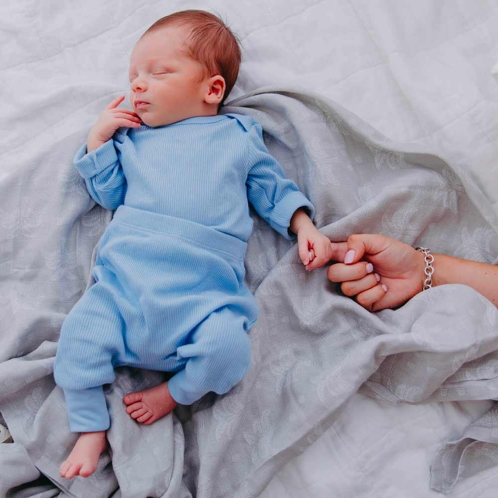 Organic Cotton Rib-Knit Baby Sleep Pants - Blue - Image 2