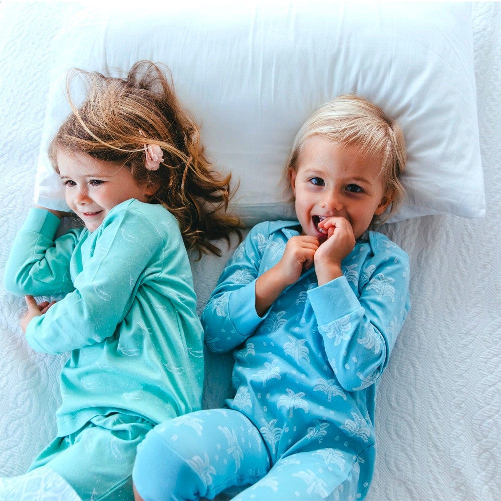 Organic Cotton Baby Sleepsuit - Aquatic Blue Palms and Pineapples - Image 2