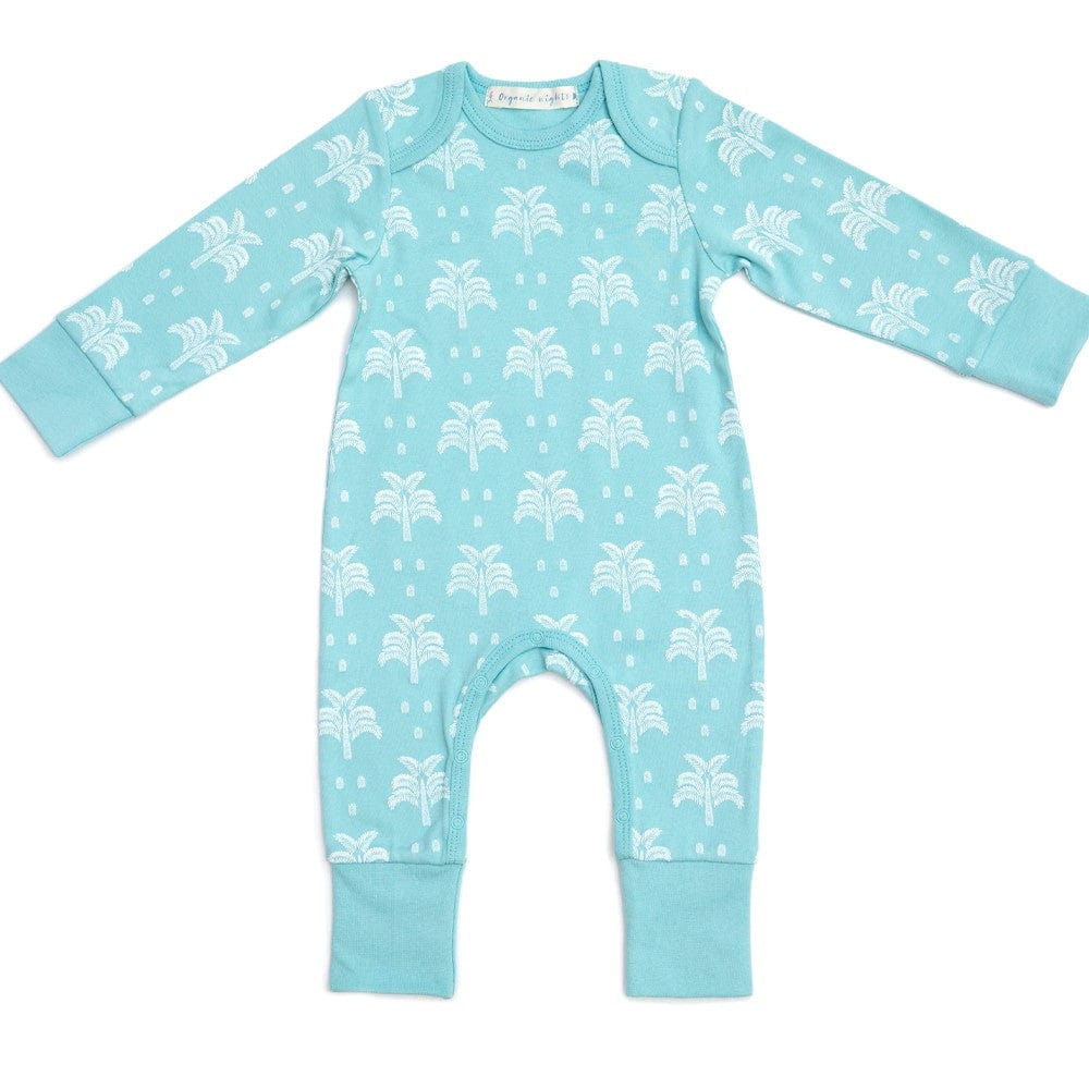 Organic Cotton Baby Sleepsuit - Aquatic Blue Palms and Pineapples - Image 3