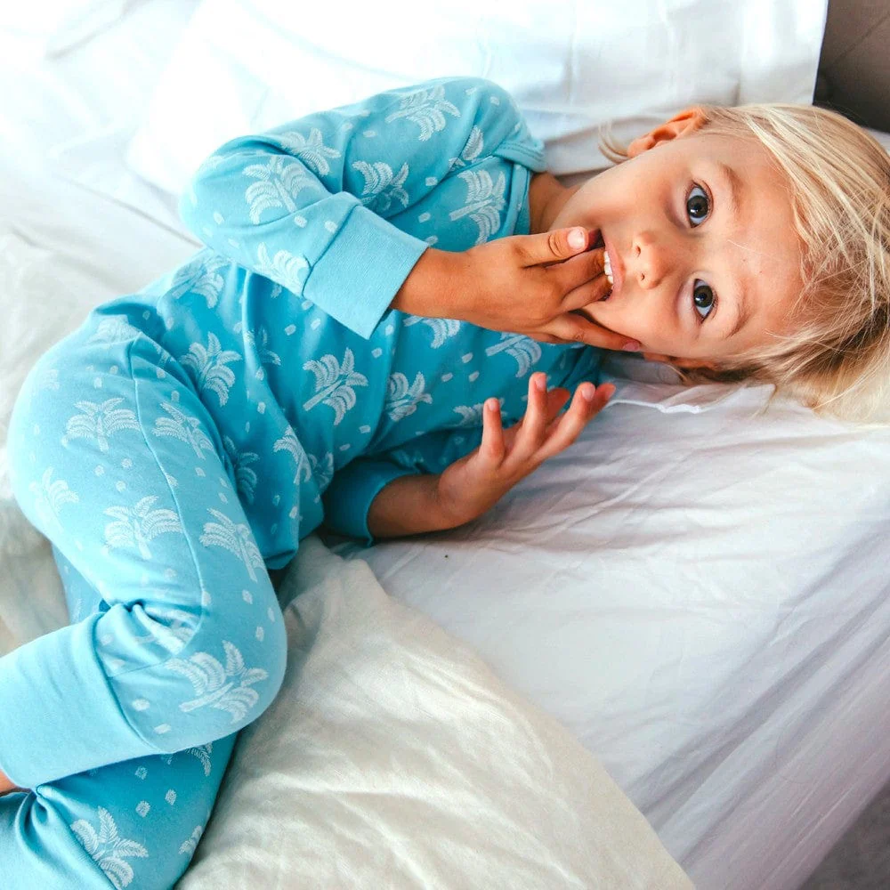 Organic Cotton Baby Sleepsuit - Aquatic Blue Palms and Pineapples - Image 4