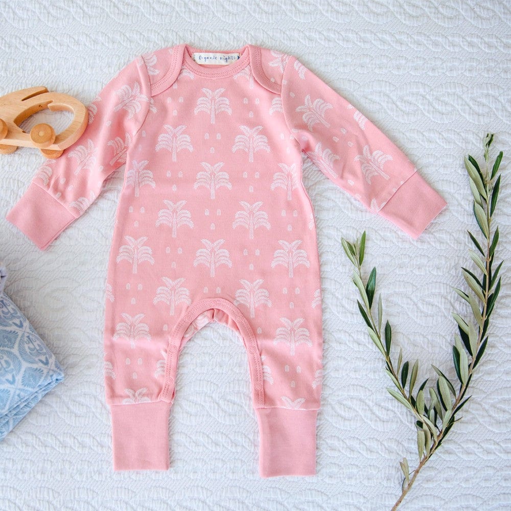 Organic Cotton Baby Sleepsuit - Blush Pink Palms and Pineapples