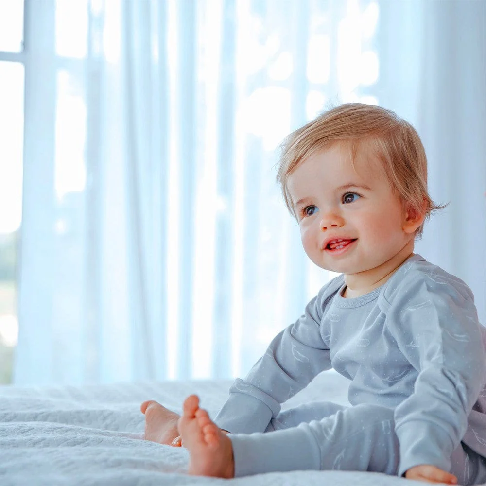 Organic Cotton Baby Sleepsuit - Grey Tiny Whales