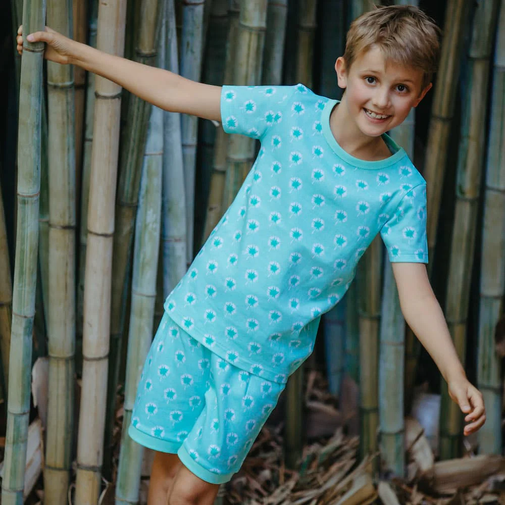 Organic Cotton Summer Short Pyjama Set - Mint Dandelions