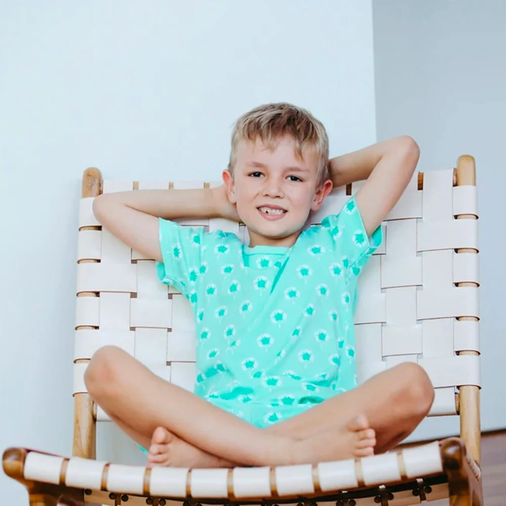 Organic Cotton Summer Short Pyjama Set - Mint Dandelions - Image 3