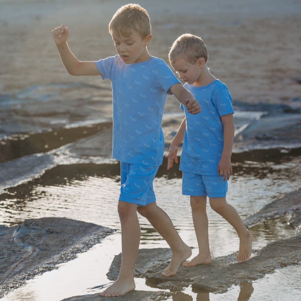 Organic Cotton Summer Short Pyjama Set - Tiny Whales Hydrangea Blue - Image 2