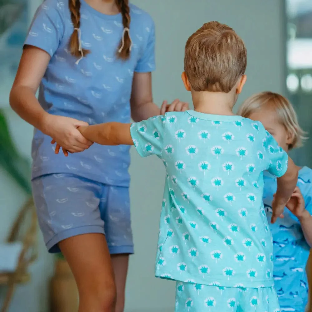 Organic Cotton Summer Short Pyjama Set - Tiny Whales Hydrangea Blue - Image 4