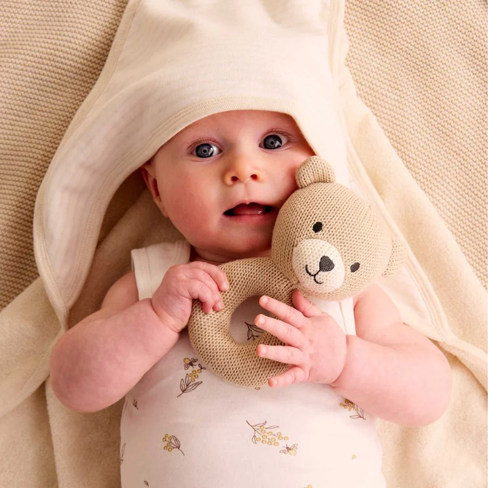 Purebaby Knitted Bear Rattle - Beige - Image 2