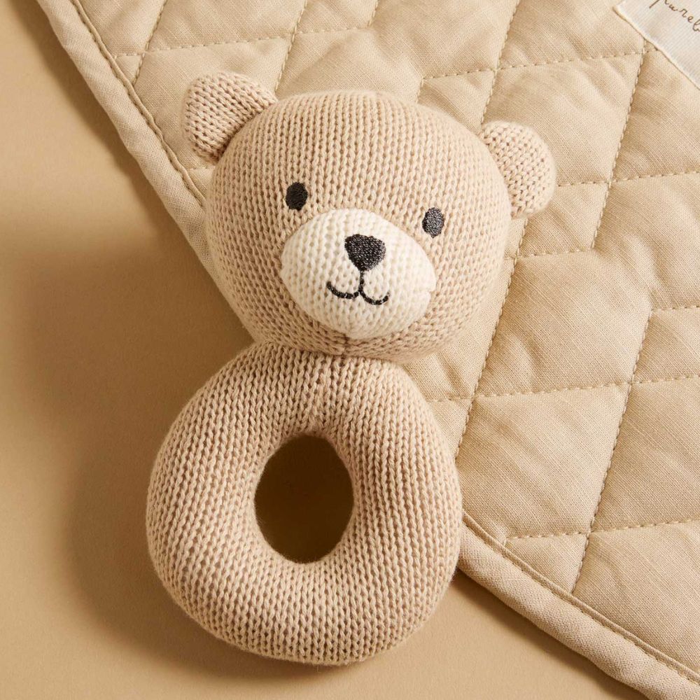 Purebaby Knitted Bear Rattle - Beige - Image 5