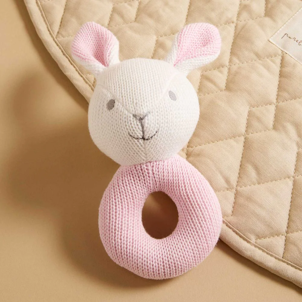 Purebaby Knitted Rabbit Rattle - Pink - Image 2
