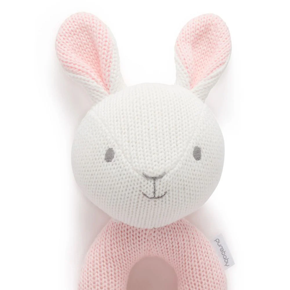 Purebaby Knitted Rabbit Rattle - Pink - Image 3