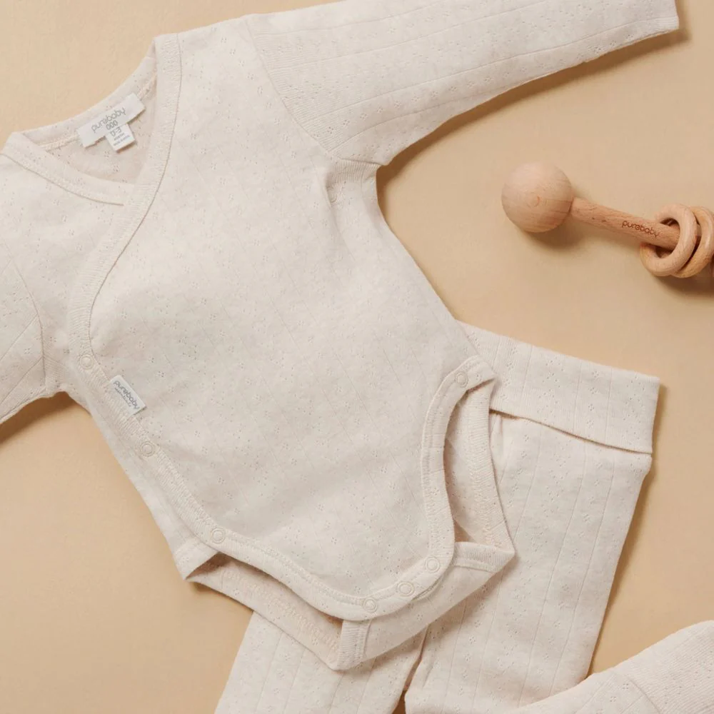 Purebaby Pointelle Footed Leggings - Wheat Melange - Image 2