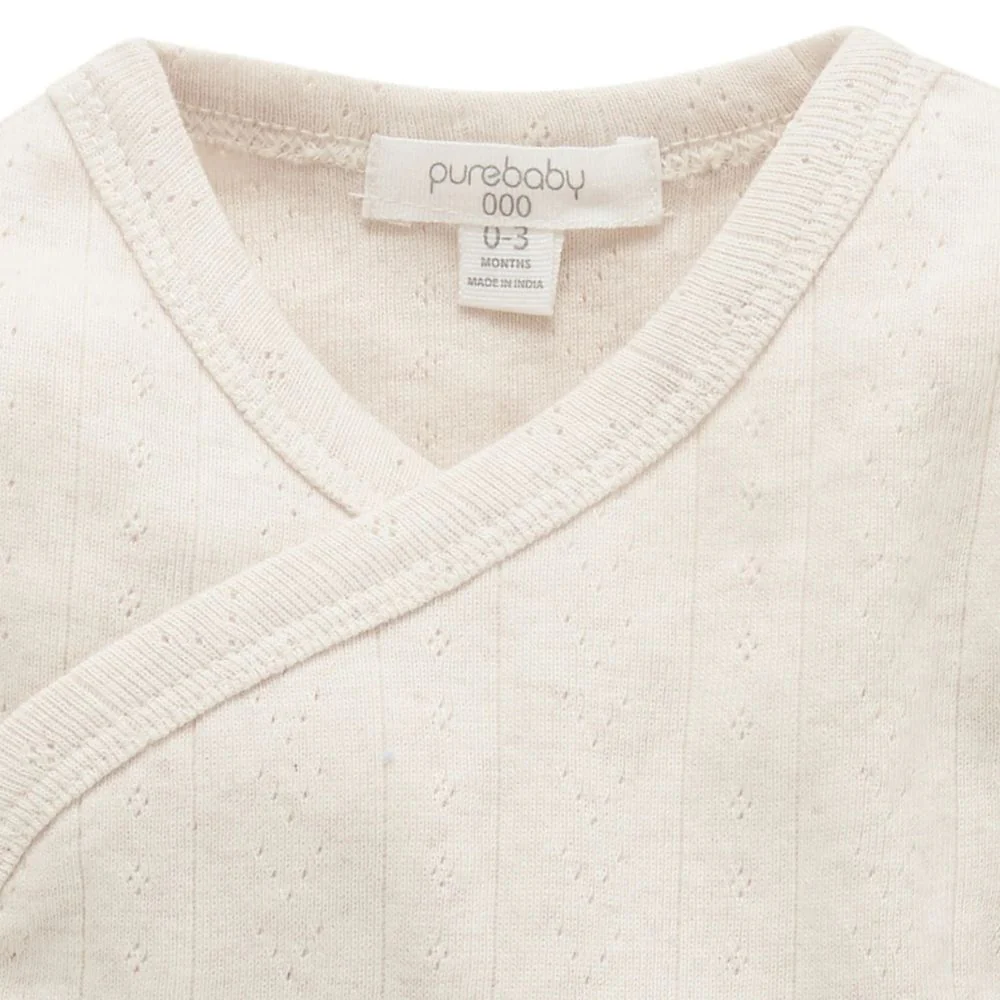 Purebaby Pointelle Long Sleeve Wrap Bodysuit - Wheat Melange - Image 4