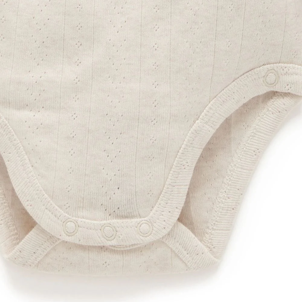 Purebaby Pointelle Long Sleeve Wrap Bodysuit - Wheat Melange - Image 6