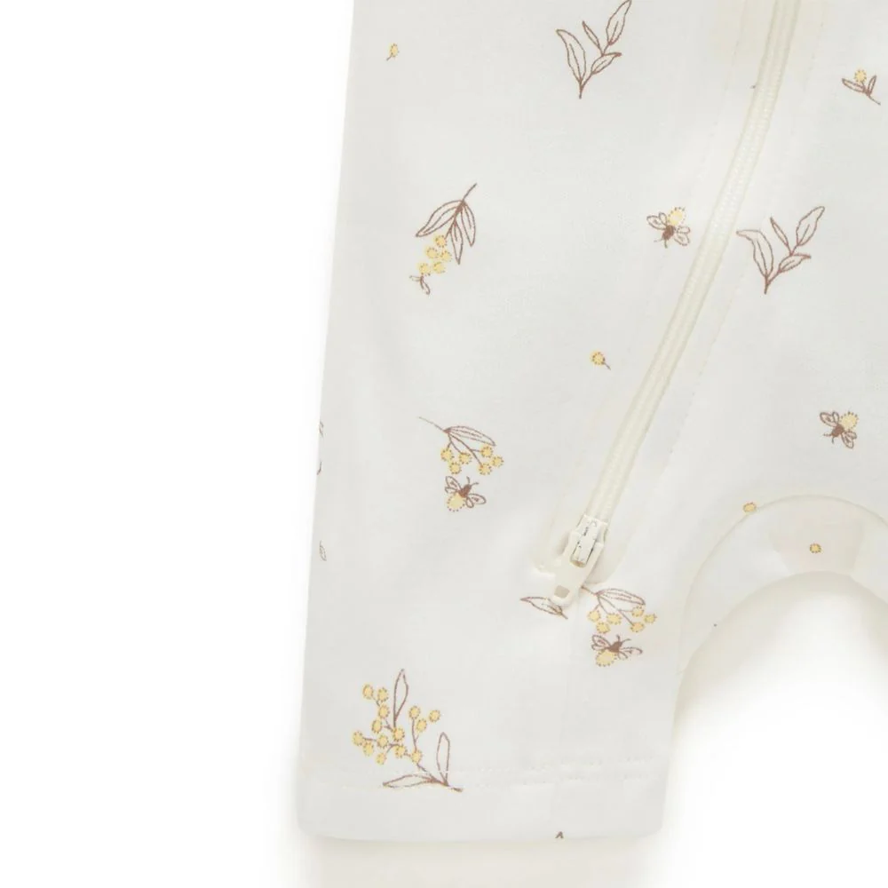 Purebaby Short Sleeve Zip Growsuit - Wattle Bee - Image 4