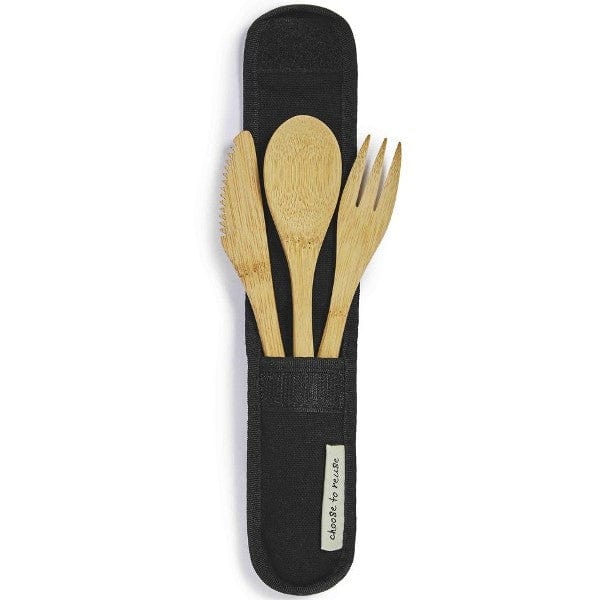 Rechusable Bamboo Cutlery Set with Case for Lunch Boxes - Black