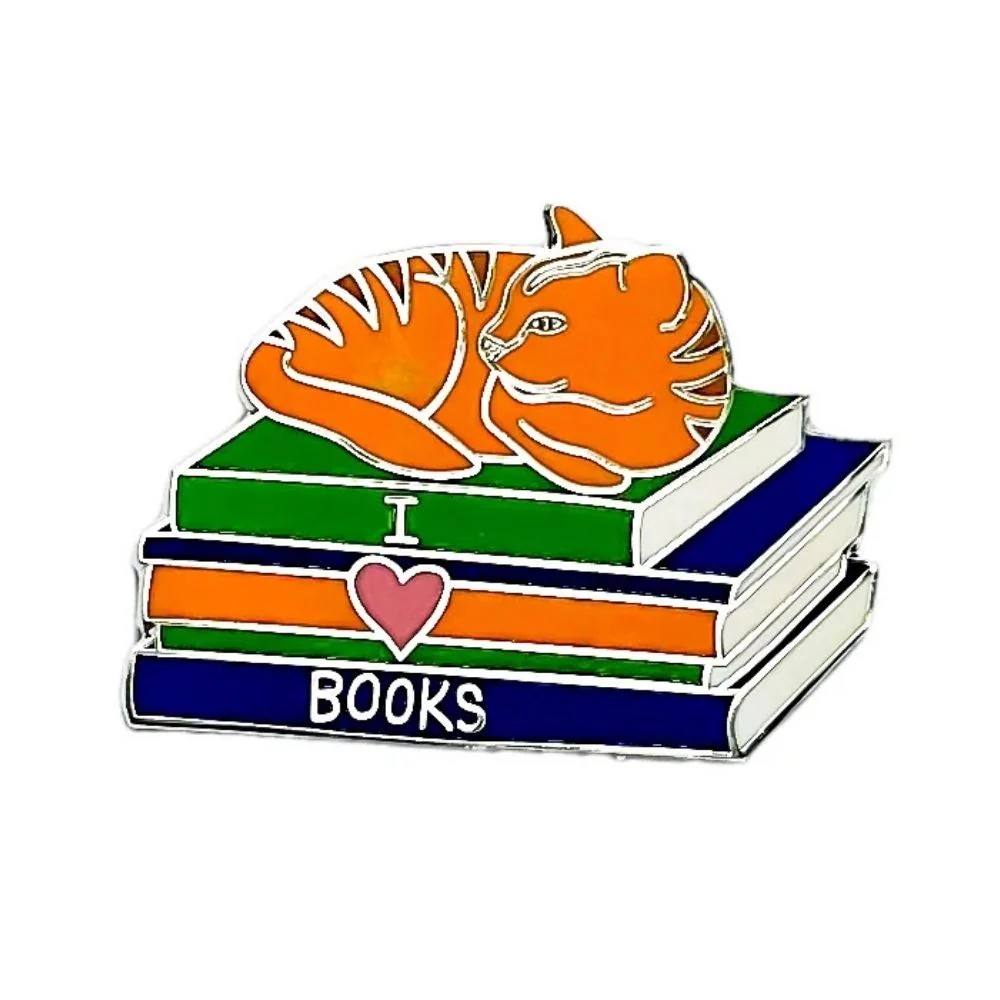 Red Parka Enamel Pin - I Love Books And Cats - Image 2