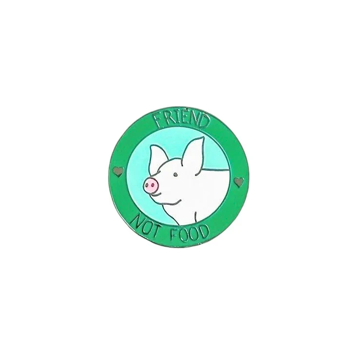 Red Parka Round Enamel Pin - Friend Not Food Pig - Image 2