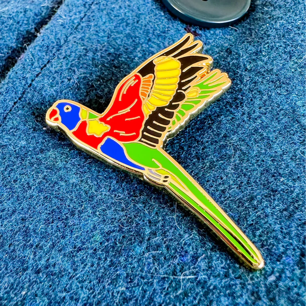 Red Parka Enamel Pin - Rainbow Lorikeet - Image 3