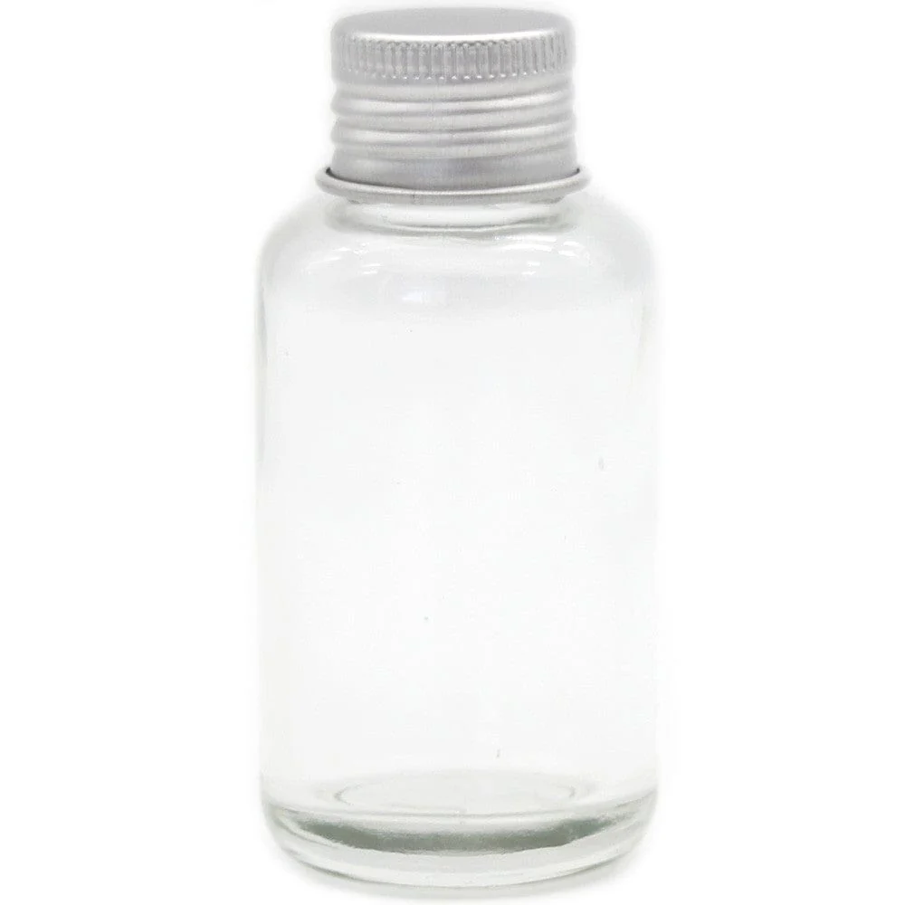 Clear Glass Round Bottle with Silver Lid - 50ml