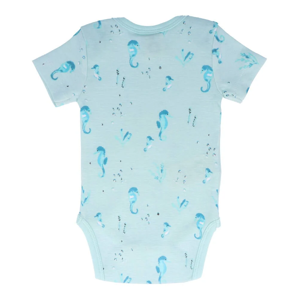 Organic Cotton Summer Baby Onesie - Seahorses Teal - Image 2