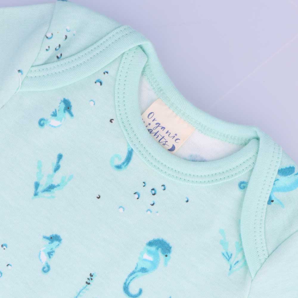 Organic Cotton Summer Baby Onesie - Seahorses Teal - Image 3