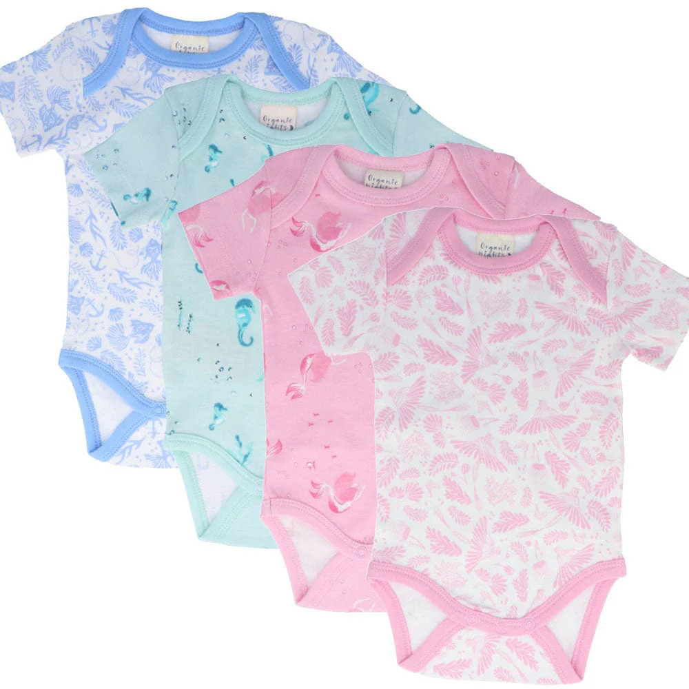 Organic Cotton Summer Baby Onesie - Seahorses Teal - Image 4