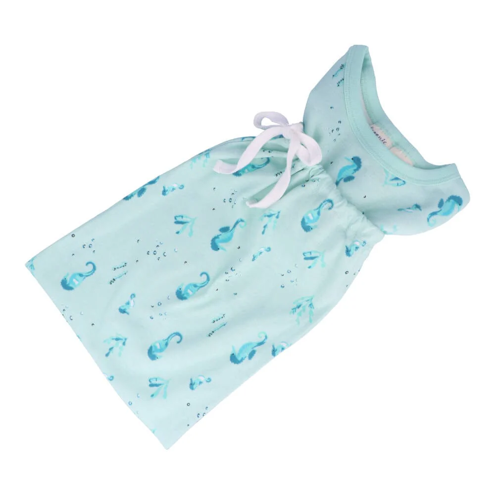 Children's Organic Cotton Short Pyjama Set - Seahorses Teal - Image 2