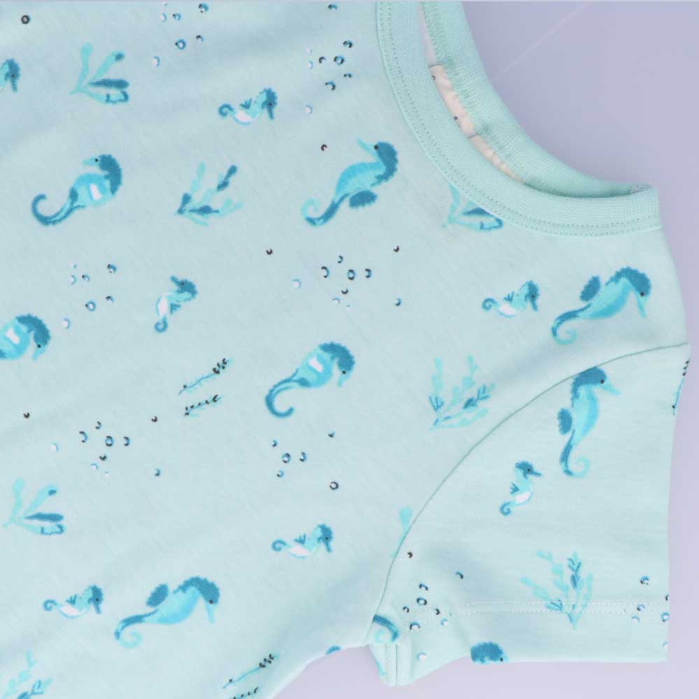 Children's Organic Cotton Short Pyjama Set - Seahorses Teal - Image 3