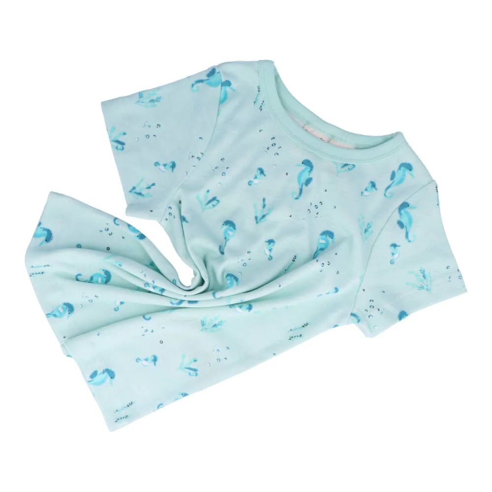 Children's Organic Cotton Short Pyjama Set - Seahorses Teal - Image 5