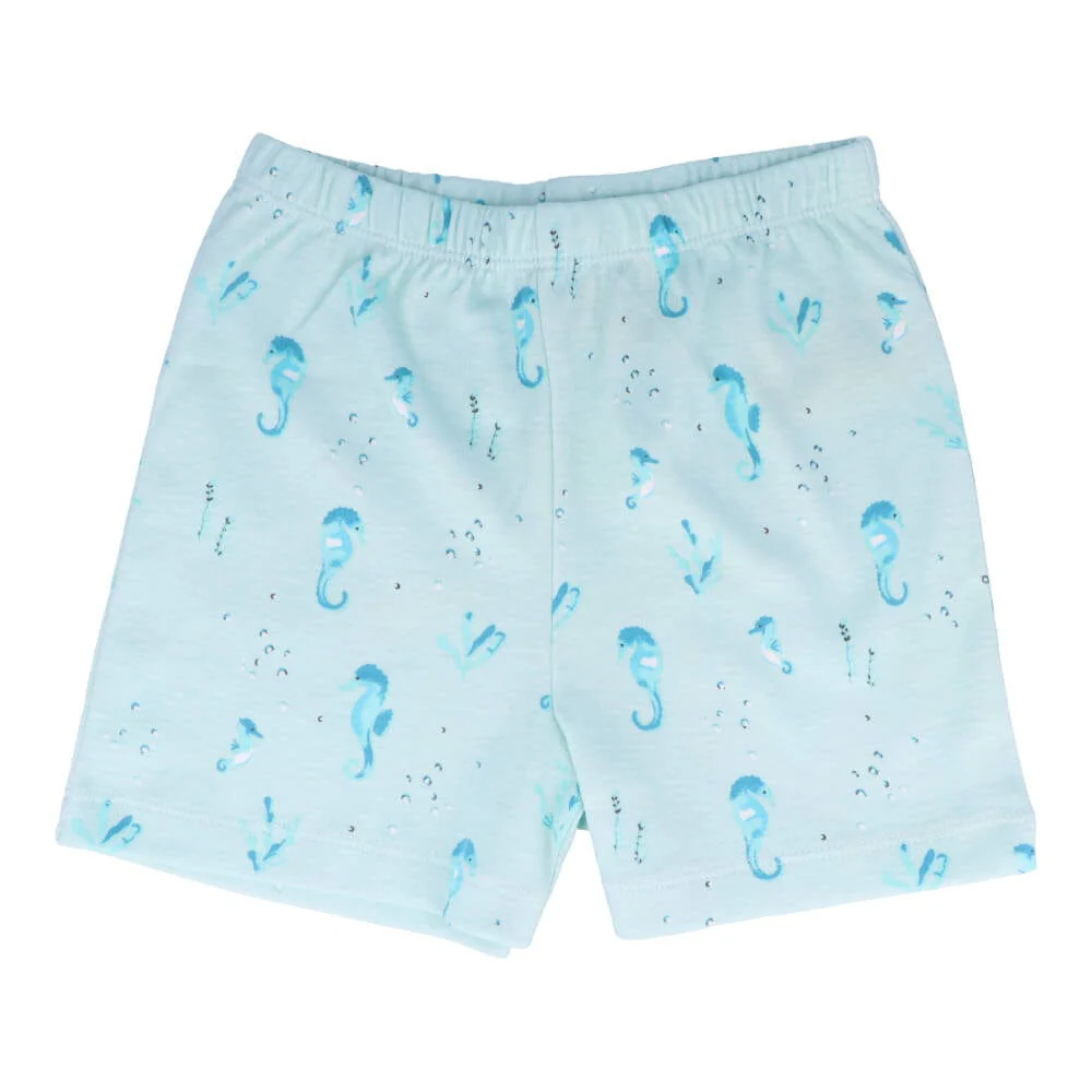 Children's Organic Cotton Short Pyjama Set - Seahorses Teal - Image 6