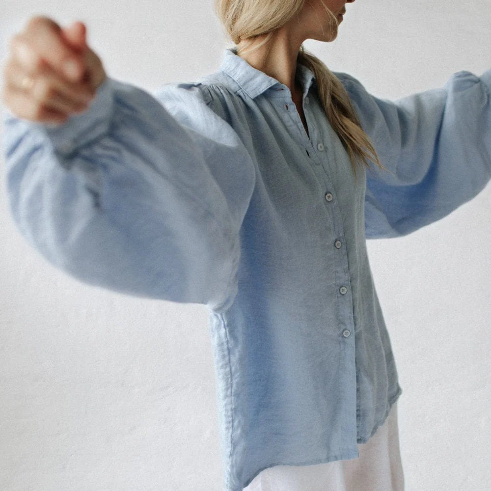 Seaside Tones Linen Boho Shirt - Light Blue - Image 3