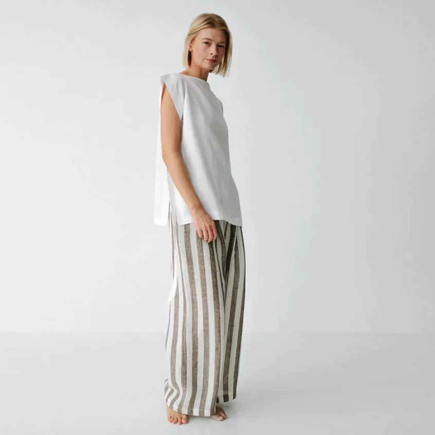 Seaside Tones Linen Pant - Brown Stripe - Image 3