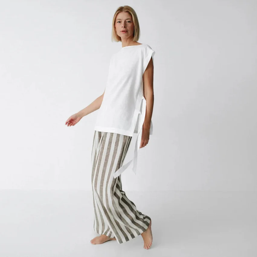 Seaside Tones Linen Pant - Brown Stripe - Image 4
