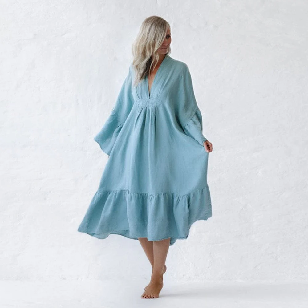 Seaside Tones Linen Sea Dress - Light Blue - Image 2