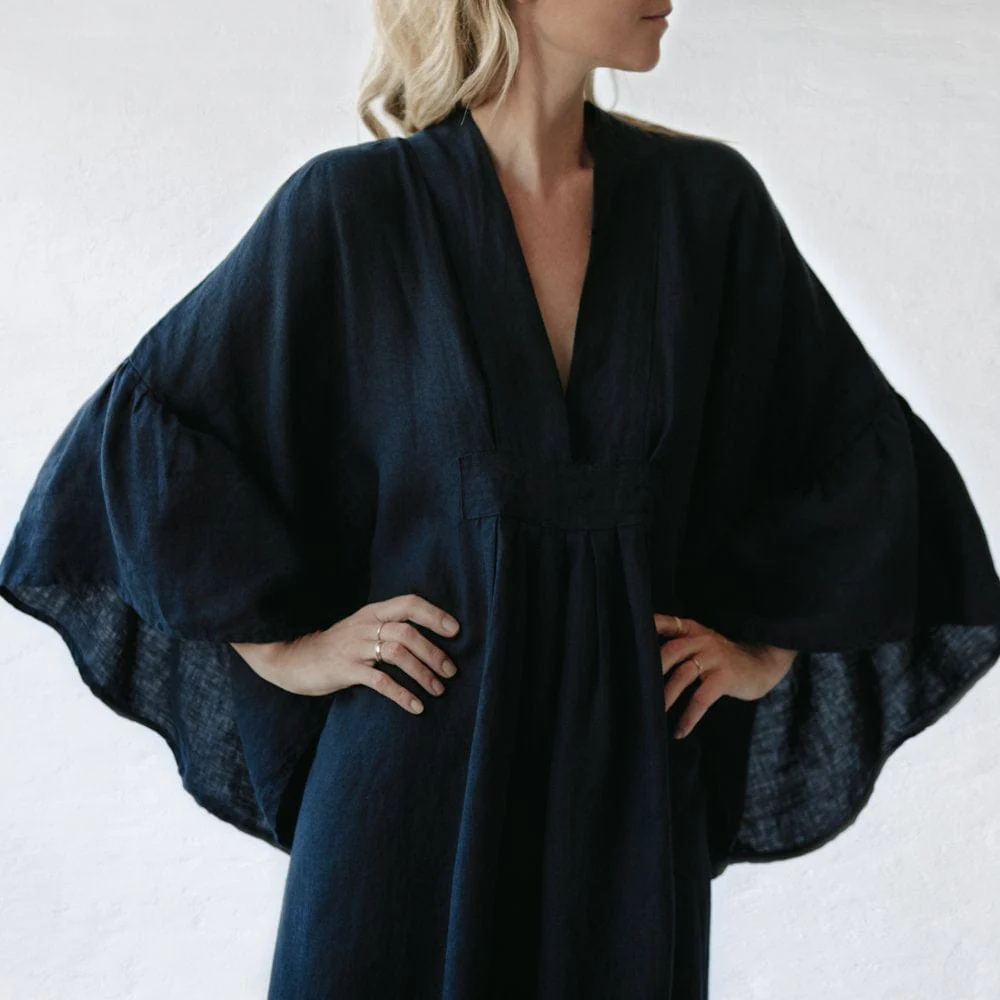 Seaside Tones Linen Sea Dress - Navy - Image 2