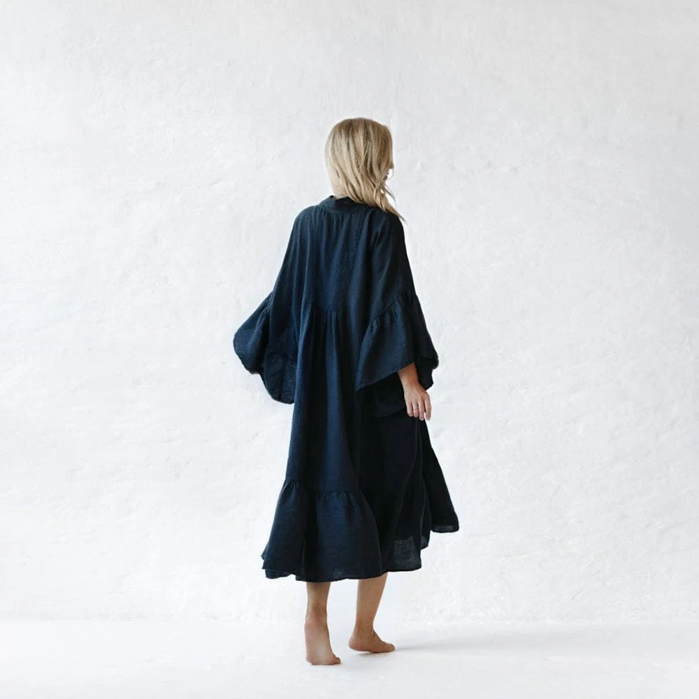 Seaside Tones Linen Sea Dress - Navy - Image 3