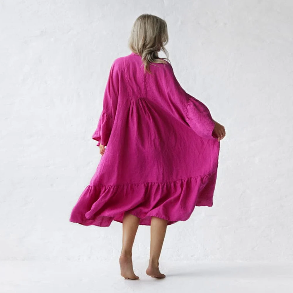Seaside Tones Linen Sea Dress - Neon Pink - Image 3