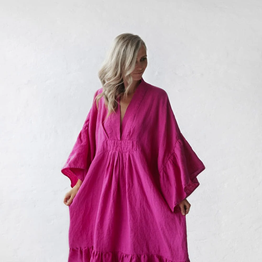 Seaside Tones Linen Sea Dress - Neon Pink - Image 4