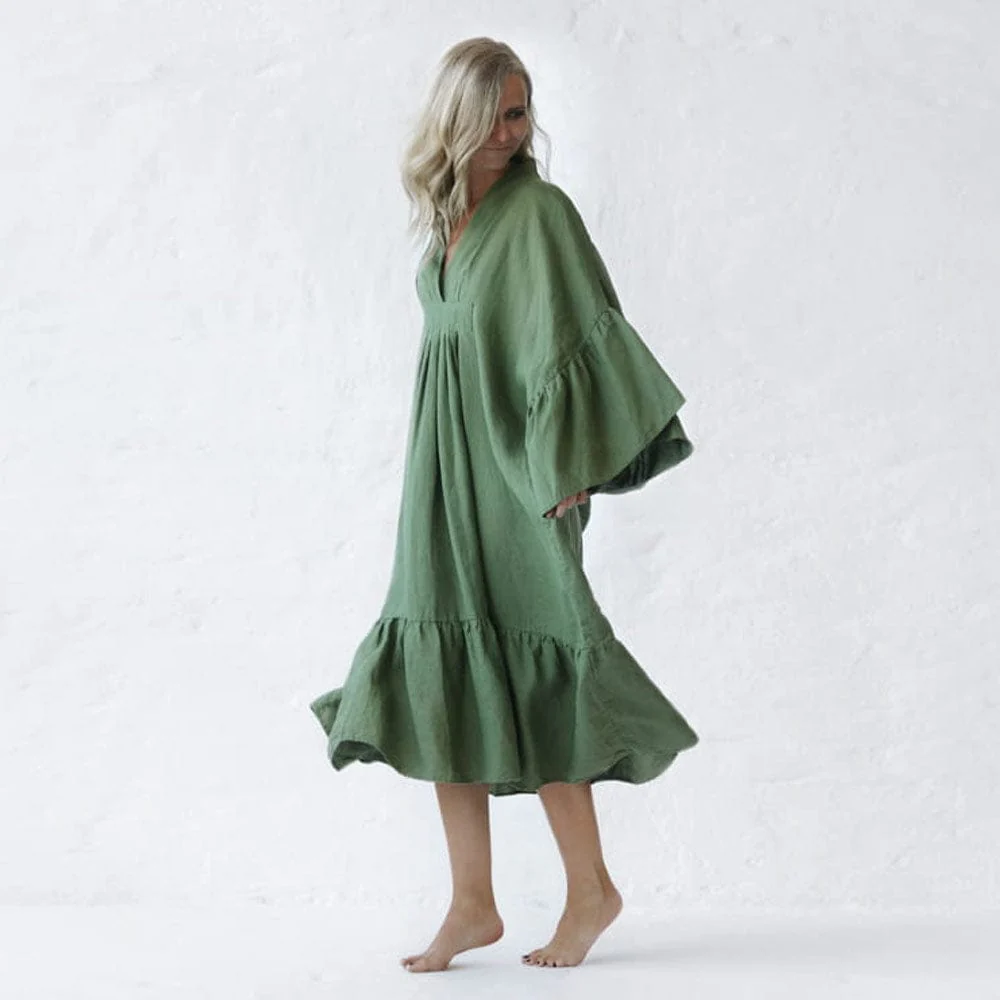 Seaside Tones Linen Sea Dress - Olive - Image 2