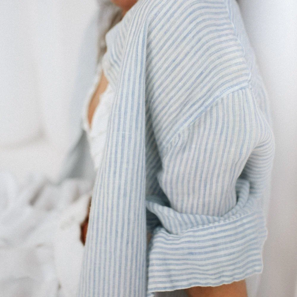 Seaside Tones Linen Striped Shirt - Blue - Image 3