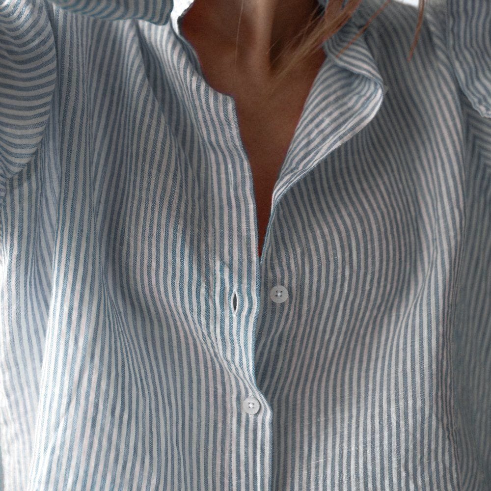 Seaside Tones Linen Striped Shirt - Blue - Image 5