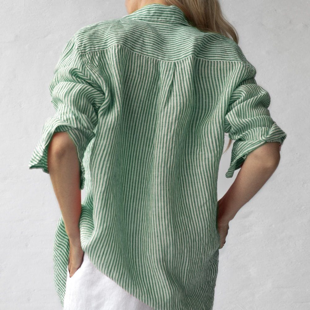 Seaside Tones Linen Striped Shirt - Green - Image 3