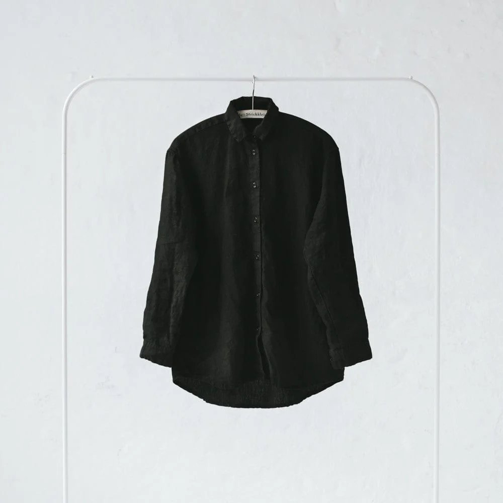 Seaside Tones Linen Long Sleeve Shirt - Black - Image 4