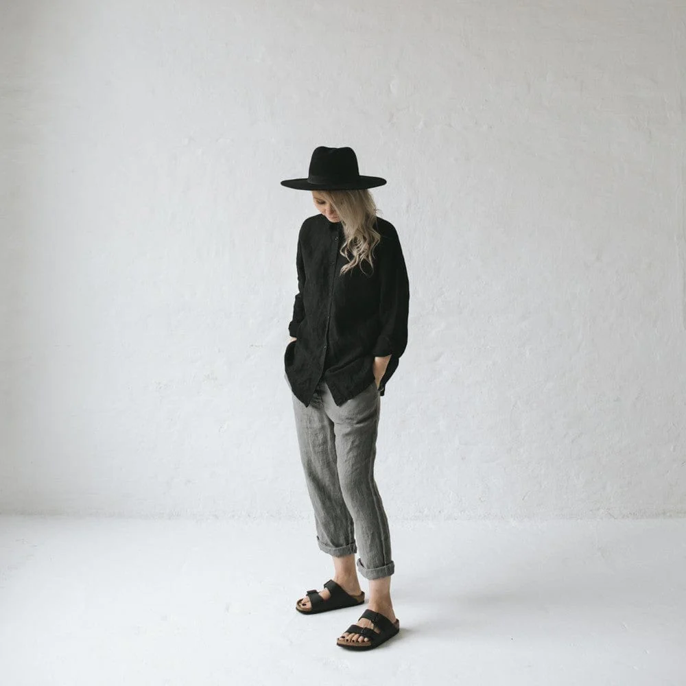 Seaside Tones Linen Long Sleeve Shirt - Black - Image 5