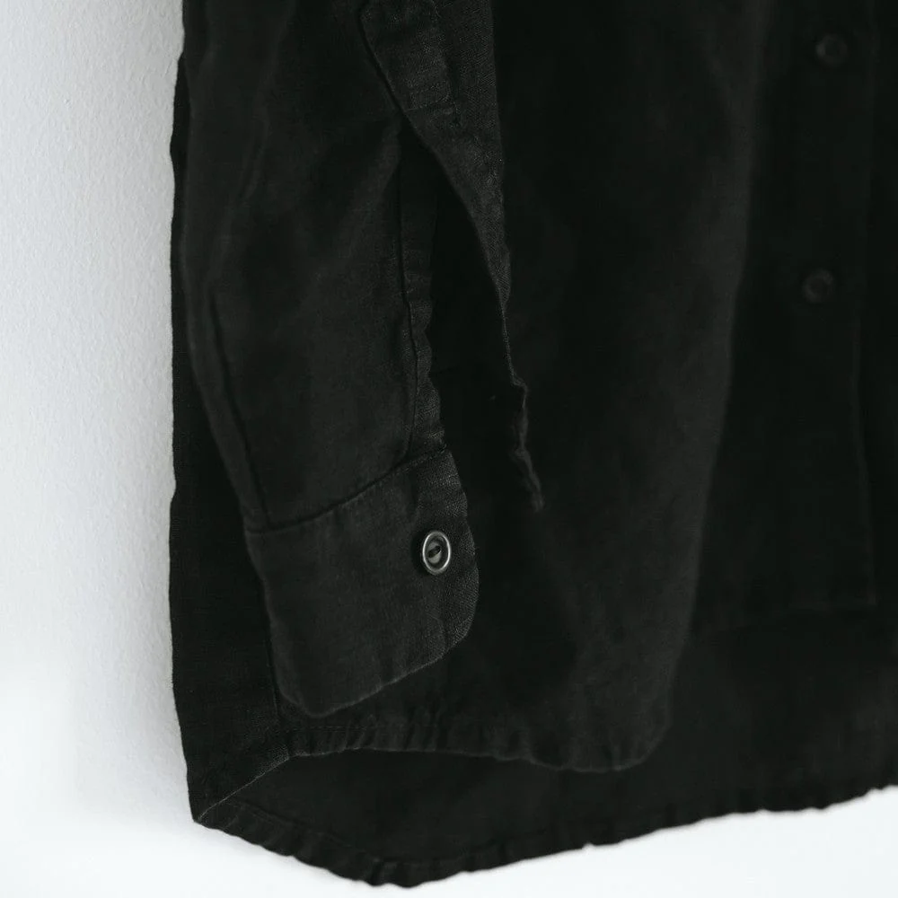 Seaside Tones Linen Long Sleeve Shirt - Black - Image 6